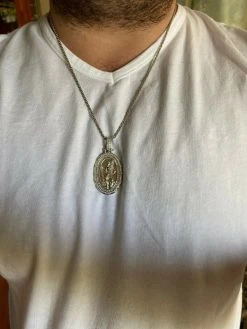 925 Sterling Silver St Christopher Necklace Pendant Iced Baguette Medallion Gold 15 925 Sterling Silver St Christopher Necklace Pendant Iced Baguette Medallion Gold -Harlem Bling Shop harlembling 925 sterling silver st christopher necklace pendant iced baguette medallion gold 87710.1664395416