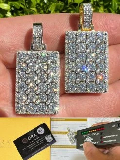 9ct Iced MOISSANITE Mens's Hip Hop Dog Tag Pendant Necklace Pass Diamond Tester