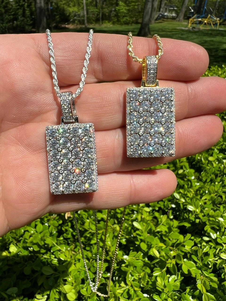 9ct Iced MOISSANITE Mens's Hip Hop Dog Tag Pendant Necklace Pass Diamond Tester 4 9ct Iced MOISSANITE Mens's Hip Hop Dog Tag Pendant Necklace Pass Diamond Tester - Image 2