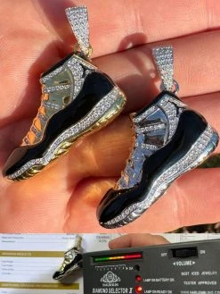 Air Jordan 45 Black Nike Sneaker Pendant MOISSANITE Real 925 Silver Iced Hip Hop