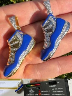 Air Jordan 45 Blue Nike Sneaker Pendant MOISSANITE Real 925 Silver Iced Hip Hop