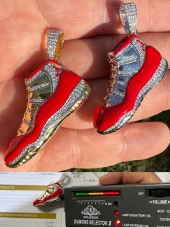 Air Jordan 45 Red Nike Sneaker Pendant MOISSANITE Real 925 Silver Iced Hip Hop