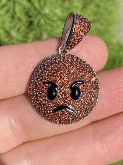 Angry Red Face Emoji Pendant Solid 925 Silver ICY Hip Hop Iced Diamond 1"