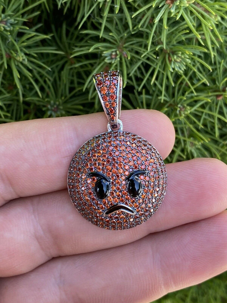Angry Red Face Emoji Pendant Solid 925 Silver ICY Hip Hop Iced Diamond 1" 5 Angry Red Face Emoji Pendant Solid 925 Silver ICY Hip Hop Iced Diamond 1" - Image 3