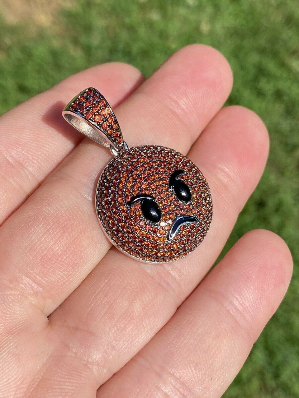 Angry Red Face Emoji Pendant Solid 925 Silver ICY Hip Hop Iced Diamond 1" 4 Angry Red Face Emoji Pendant Solid 925 Silver ICY Hip Hop Iced Diamond 1" - Image 2