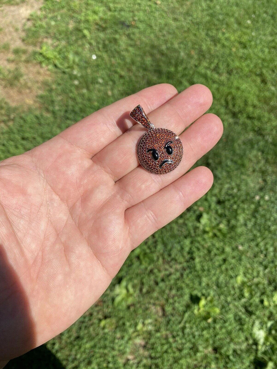 Angry Red Face Emoji Pendant Solid 925 Silver ICY Hip Hop Iced Diamond 1" 10 Angry Red Face Emoji Pendant Solid 925 Silver ICY Hip Hop Iced Diamond 1" - Image 8