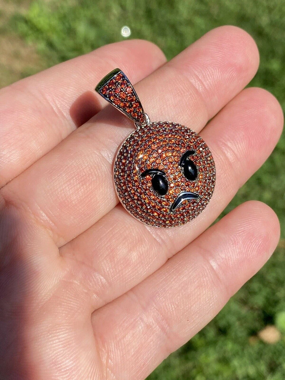 Angry Red Face Emoji Pendant Solid 925 Silver ICY Hip Hop Iced Diamond 1" 9 Angry Red Face Emoji Pendant Solid 925 Silver ICY Hip Hop Iced Diamond 1" - Image 7