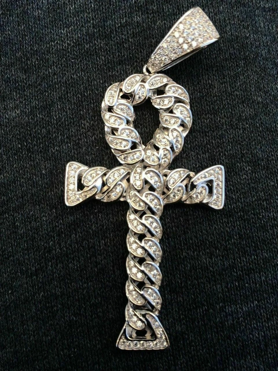 Ankh Cuban Link Cross 14k Gold Solid 925 Sterling Silver Pendant 1ct Man Diamond 8 Ankh Cuban Link Cross 14k Gold Solid 925 Sterling Silver Pendant 1ct Man Diamond - Image 6
