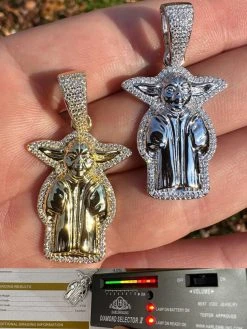 Baby Yoda Star Wars Pendant MOISSANITE Real 925 Silver / 14k Gold Iced Hip Hop