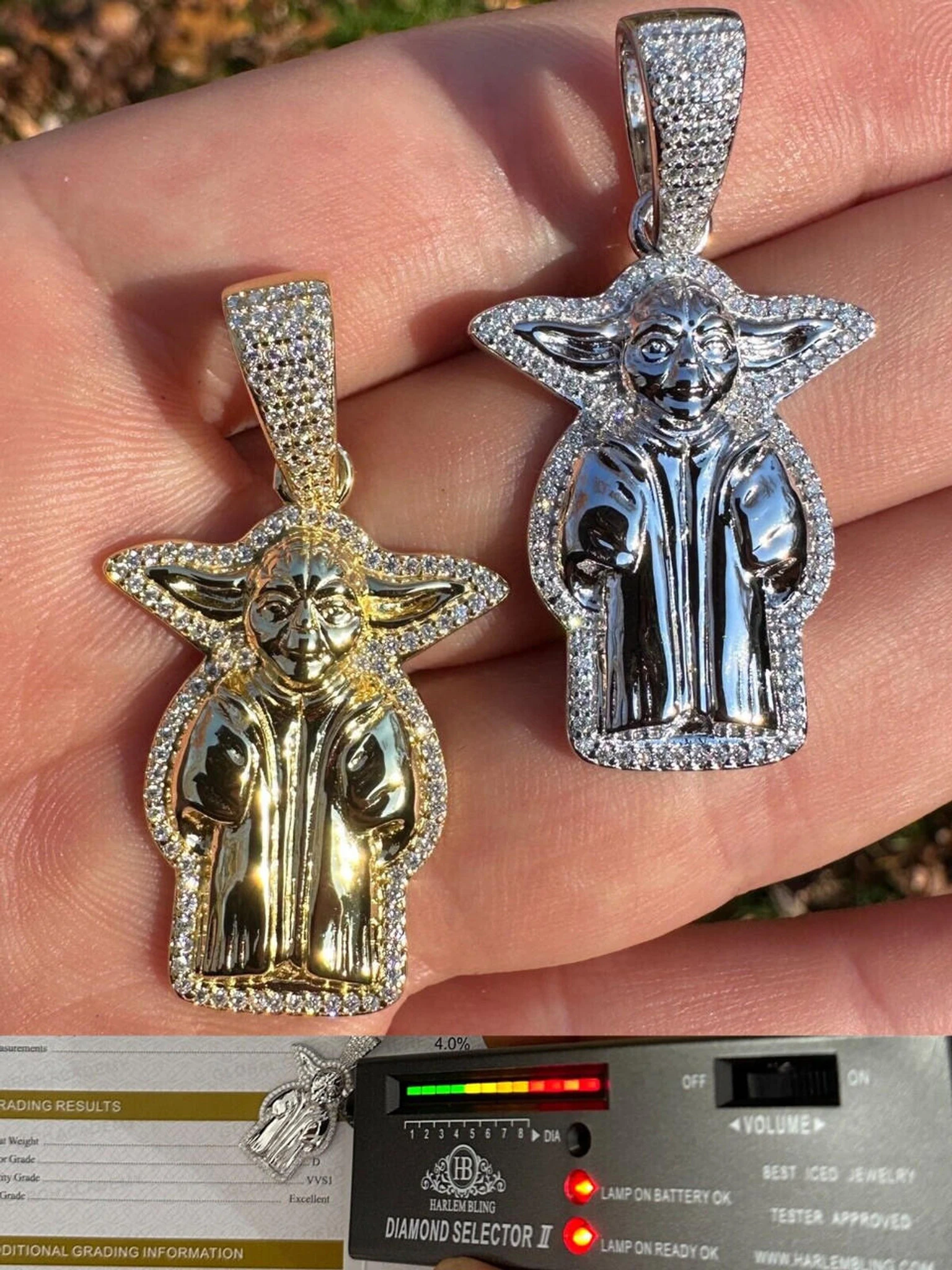 Baby Yoda Star Wars Pendant MOISSANITE Real 925 Silver / 14k Gold Iced Hip Hop 3 Baby Yoda Star Wars Pendant MOISSANITE Real 925 Silver / 14k Gold Iced Hip Hop