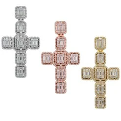 Baguette MOISSANITE Iced Cross Hip Hop Pendant - Pass Diamond Tester Silver Gold -Harlem Bling Shop harlembling baguette moissanite iced cross hip hop pendant pass diamond tester silver gold 26809.1664380196