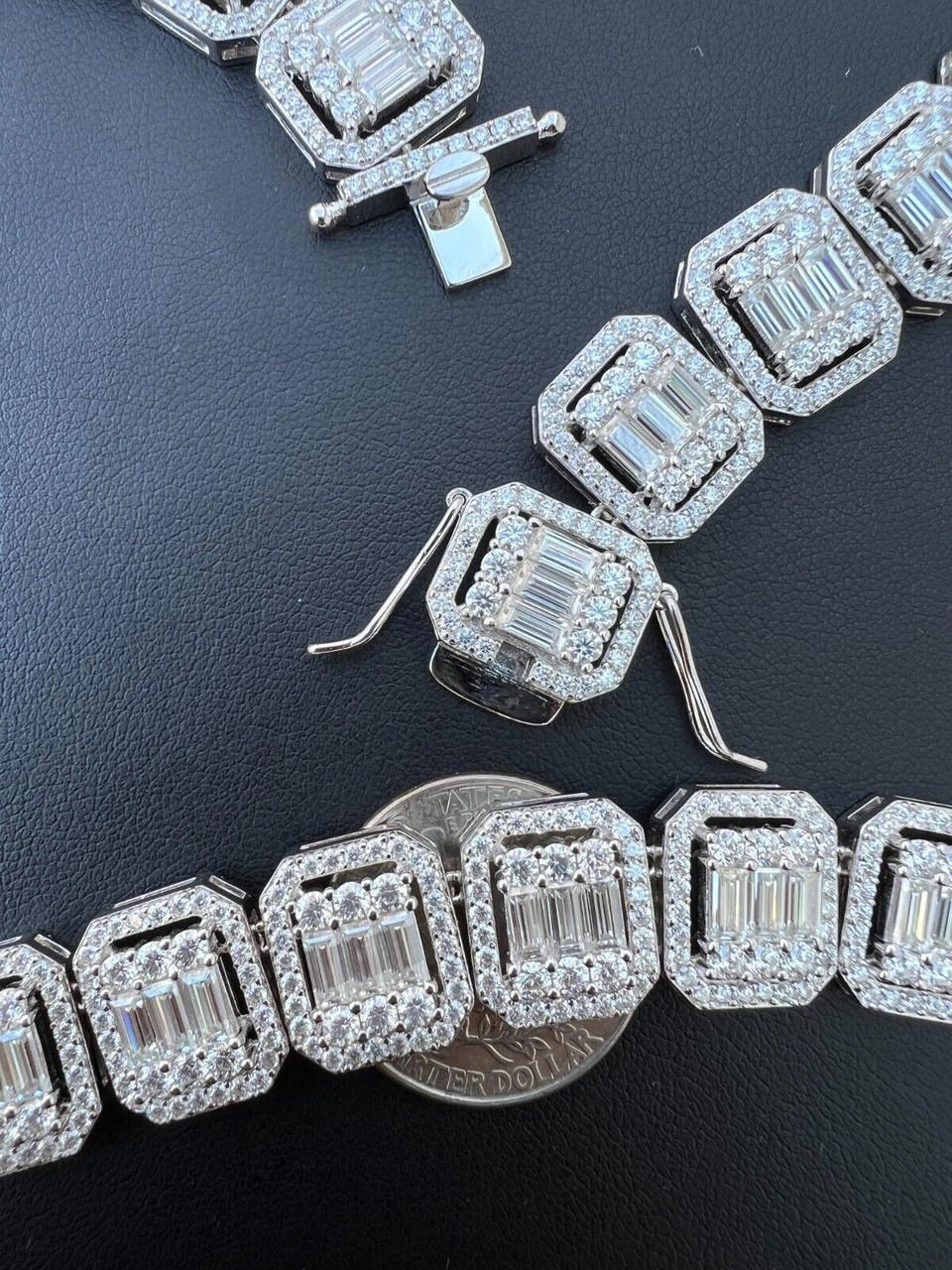 Baguette MOISSANITE Real 925 Silver 15mm Square Chain Necklace Pass Diamond Test 15 Baguette MOISSANITE Real 925 Silver 15mm Square Chain Necklace Pass Diamond Test - Image 13