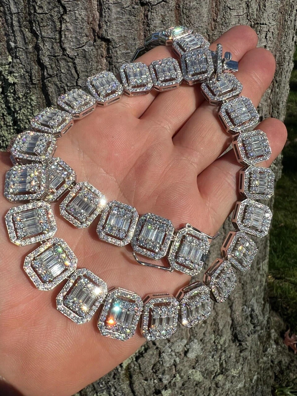 Baguette MOISSANITE Real 925 Silver 15mm Square Chain Necklace Pass Diamond Test 12 Baguette MOISSANITE Real 925 Silver 15mm Square Chain Necklace Pass Diamond Test - Image 10