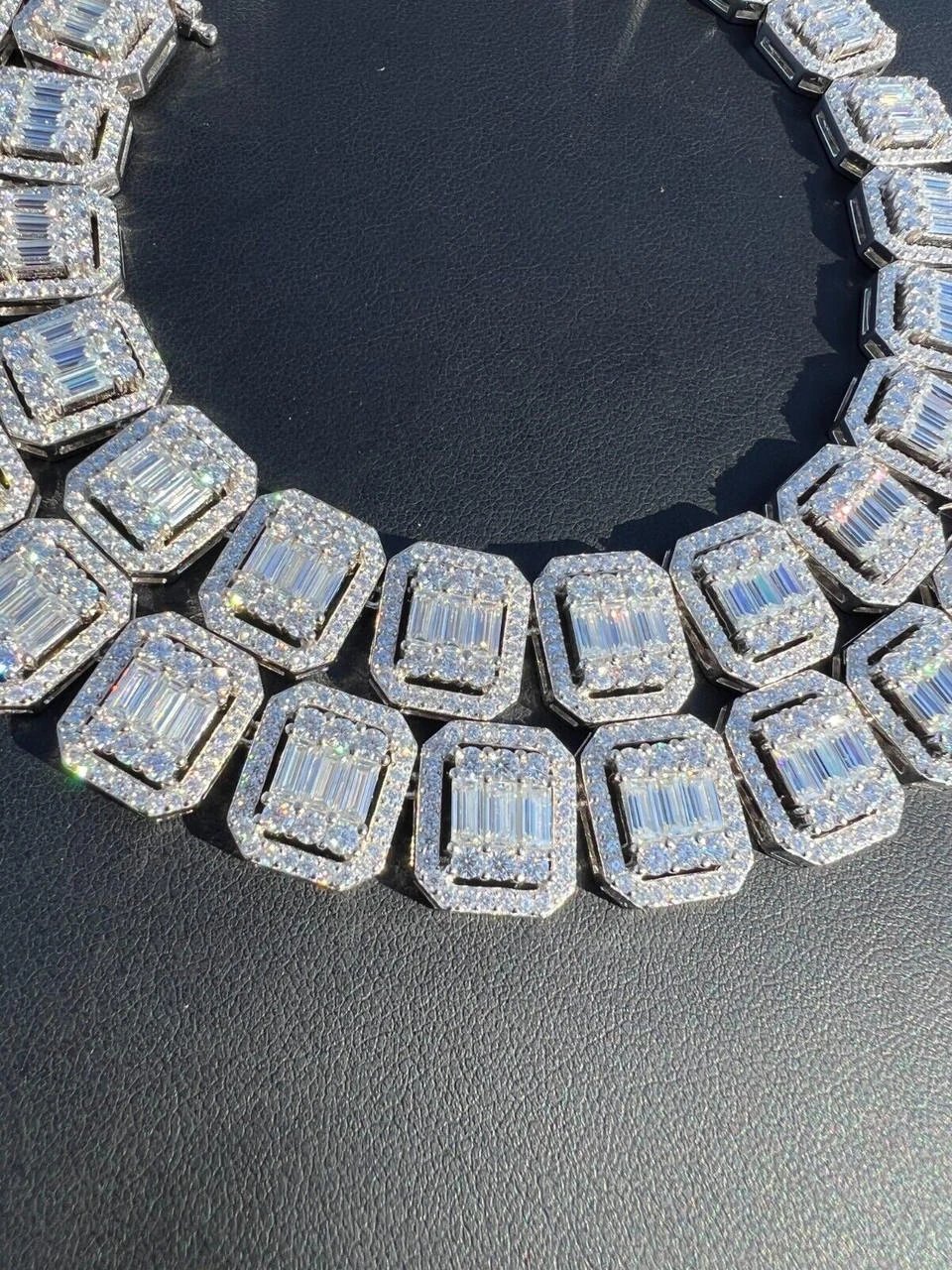 Baguette MOISSANITE Real 925 Silver 15mm Square Chain Necklace Pass Diamond Test 11 Baguette MOISSANITE Real 925 Silver 15mm Square Chain Necklace Pass Diamond Test - Image 9