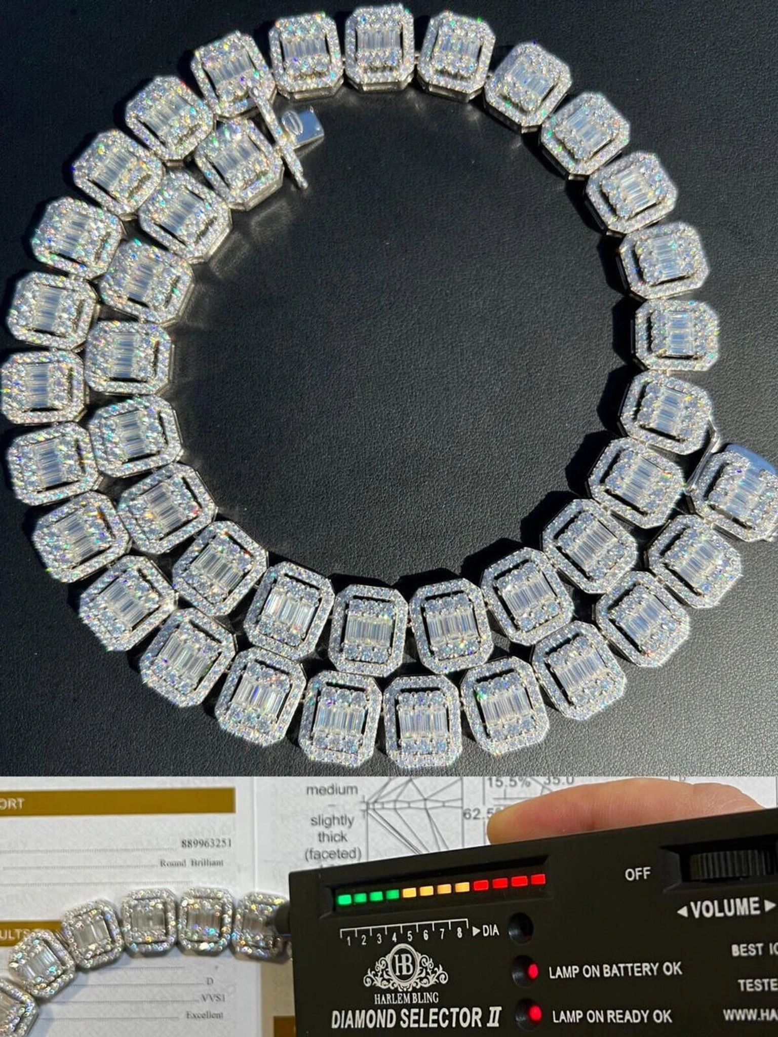 Baguette MOISSANITE Real 925 Silver 15mm Square Chain Necklace Pass Diamond Test 3 Baguette MOISSANITE Real 925 Silver 15mm Square Chain Necklace Pass Diamond Test