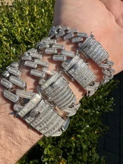 Baguette MOISSANITE Real Miami Cuban Link Bracelet Iced Solid 925 Silver 12-22mm -Harlem Bling Shop harlembling baguette moissanite real miami cuban link bracelet iced solid 925 silver 12 22mm 08602.1677090777