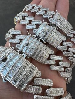Baguette MOISSANITE Real Miami Cuban Link Bracelet Iced Solid 925 Silver 12-22mm -Harlem Bling Shop harlembling baguette moissanite real miami cuban link bracelet iced solid 925 silver 12 22mm 88374.1677090871