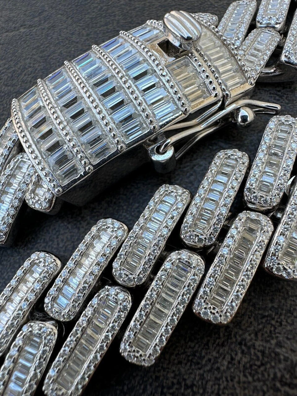 Baguette MOISSANITE Real Miami Cuban Link Chain Iced Solid 925 Silver Necklace 17 Baguette MOISSANITE Real Miami Cuban Link Chain Iced Solid 925 Silver Necklace - Image 15