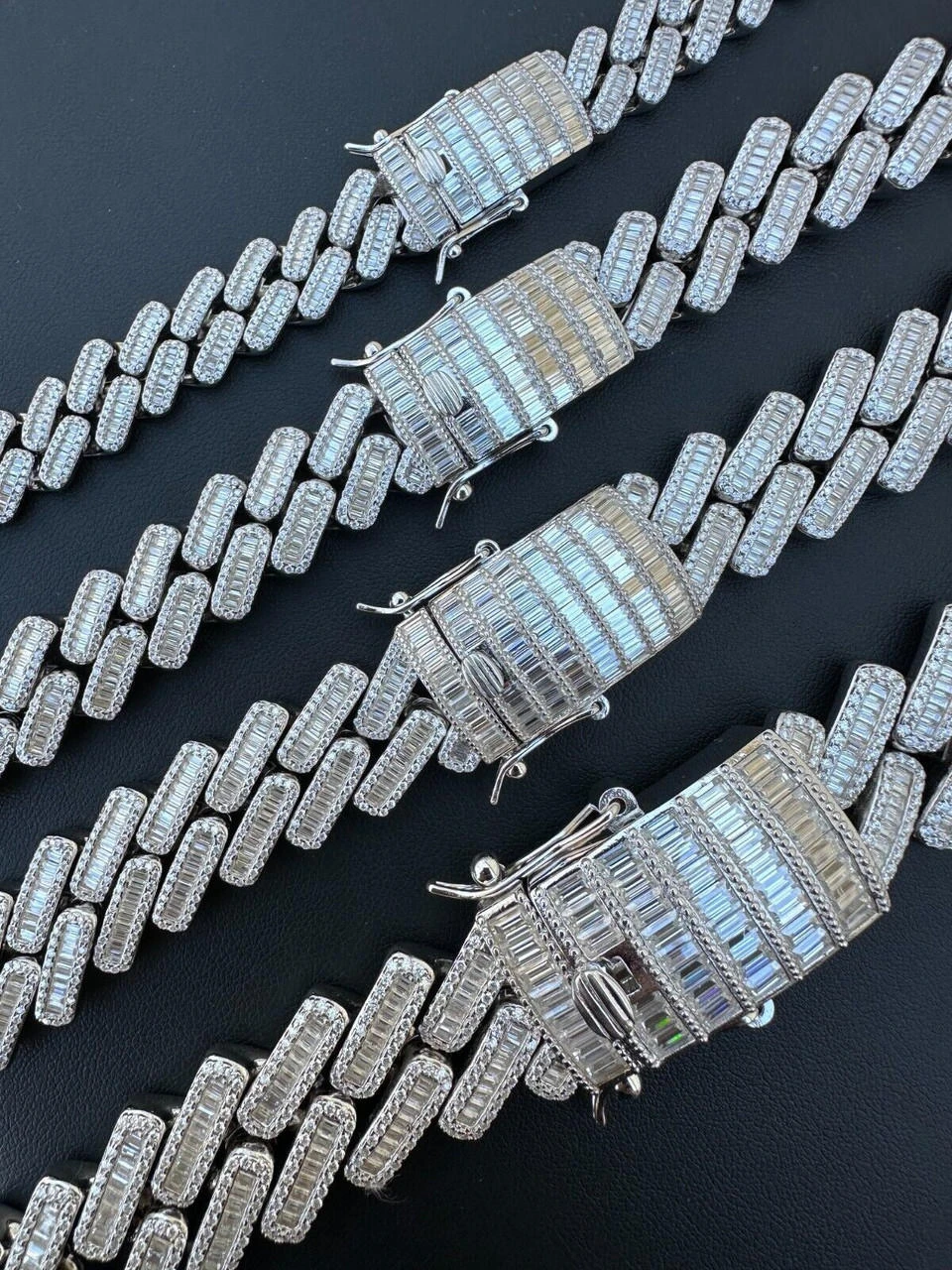 Baguette MOISSANITE Real Miami Cuban Link Chain Iced Solid 925 Silver Necklace 10 Baguette MOISSANITE Real Miami Cuban Link Chain Iced Solid 925 Silver Necklace - Image 8