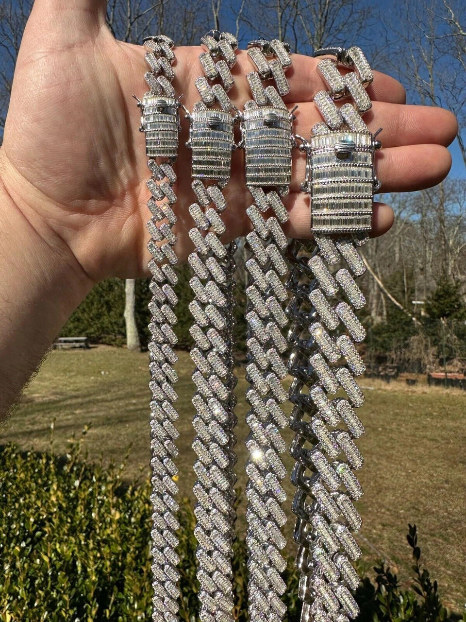 Baguette MOISSANITE Real Miami Cuban Link Chain Iced Solid 925 Silver Necklace 4 Baguette MOISSANITE Real Miami Cuban Link Chain Iced Solid 925 Silver Necklace - Image 2