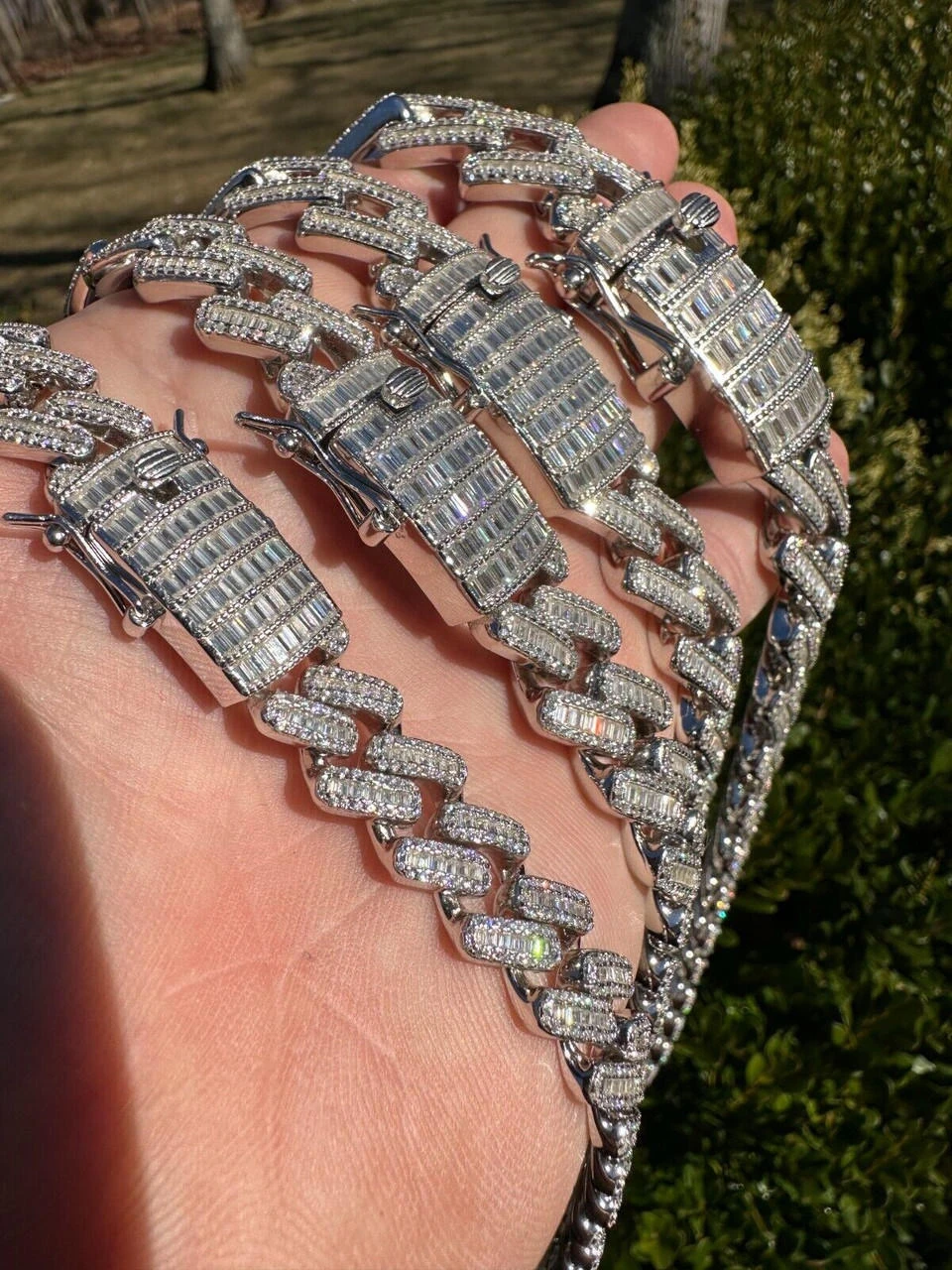 Baguette MOISSANITE Real Miami Cuban Link Chain Iced Solid 925 Silver Necklace 6 Baguette MOISSANITE Real Miami Cuban Link Chain Iced Solid 925 Silver Necklace - Image 4