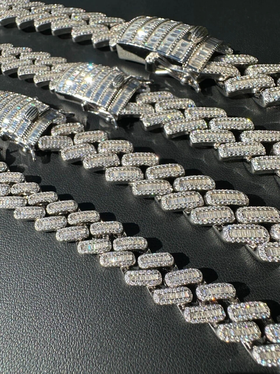 Baguette MOISSANITE Real Miami Cuban Link Chain Iced Solid 925 Silver Necklace 11 Baguette MOISSANITE Real Miami Cuban Link Chain Iced Solid 925 Silver Necklace - Image 9