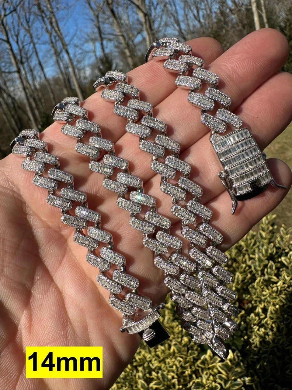 Baguette MOISSANITE Real Miami Cuban Link Chain Iced Solid 925 Silver Necklace 16 Baguette MOISSANITE Real Miami Cuban Link Chain Iced Solid 925 Silver Necklace - Image 14