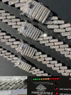 Baguette MOISSANITE Real Miami Cuban Link Chain Iced Solid 925 Silver Necklace