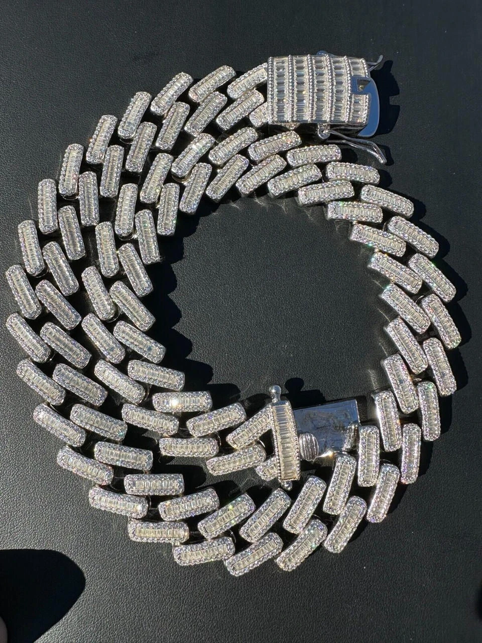 Baguette MOISSANITE Real Miami Cuban Link Chain Iced Solid 925 Silver Necklace 9 Baguette MOISSANITE Real Miami Cuban Link Chain Iced Solid 925 Silver Necklace - Image 7