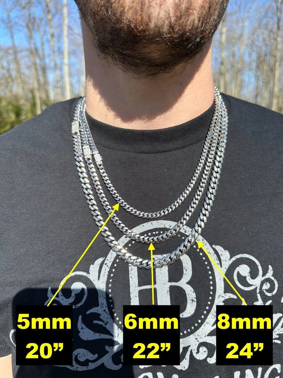 Baguette MOISSANITE Real Miami Cuban Link Chain Necklace Or Bracelet 925 Silver 6 Baguette MOISSANITE Real Miami Cuban Link Chain Necklace Or Bracelet 925 Silver - Image 4