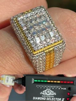 Baguette MOISSANITE Ring 14k Gold Vermeil Iced Pinky Hip Hop Passes Diamond Test