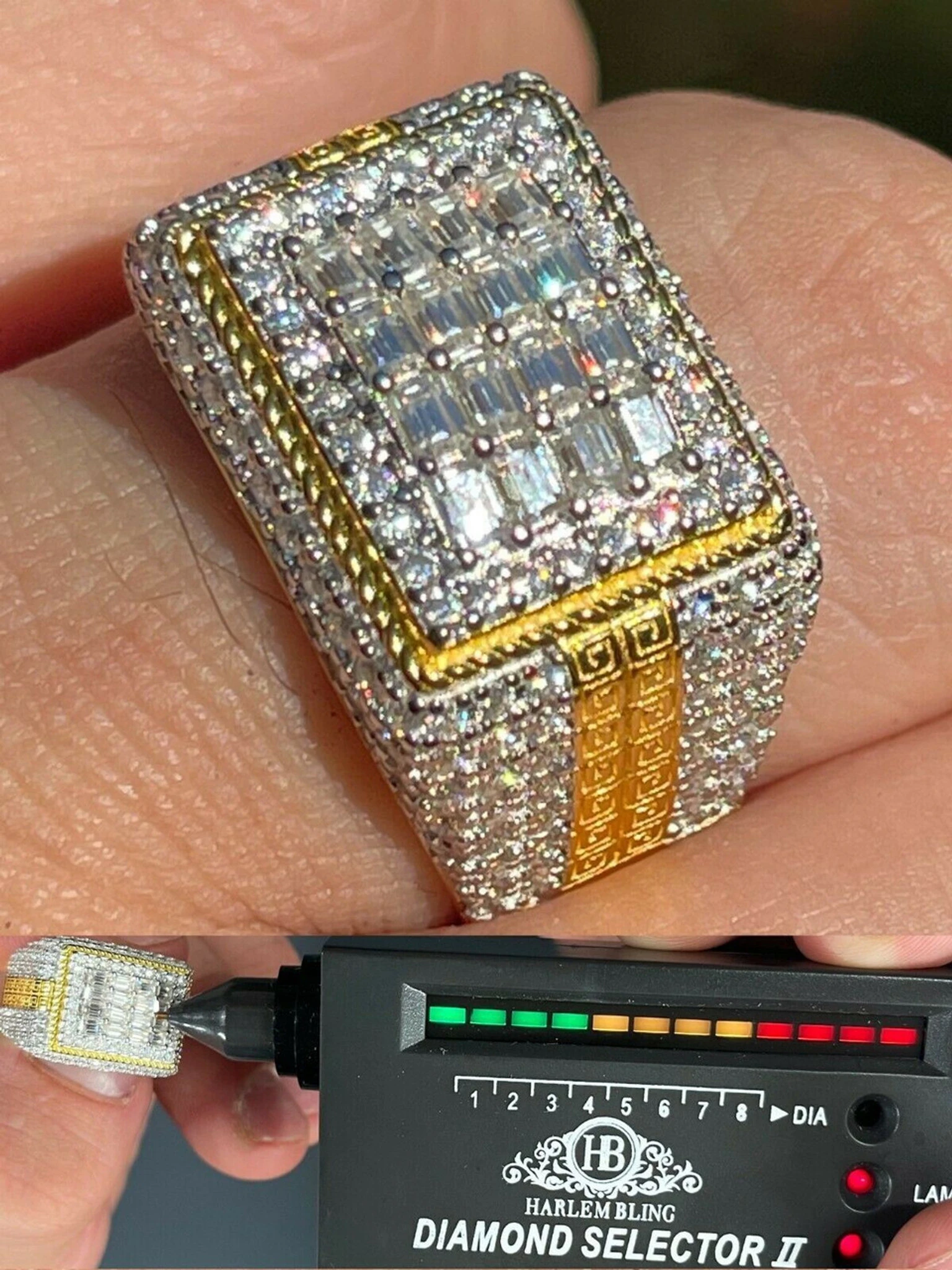 Baguette MOISSANITE Ring 14k Gold Vermeil Iced Pinky Hip Hop Passes Diamond Test 3 Baguette MOISSANITE Ring 14k Gold Vermeil Iced Pinky Hip Hop Passes Diamond Test