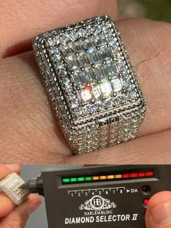 Baguette MOISSANITE Ring Real 925 Silver Iced Pinky Hip Hop Passes Diamond Test