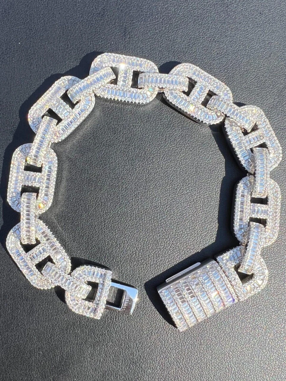 Baguette MOISSANITE Solid 925 Silver Iced Gucci Link Bracelet Pass Diamond Test 4 Baguette MOISSANITE Solid 925 Silver Iced Gucci Link Bracelet Pass Diamond Test - Image 2
