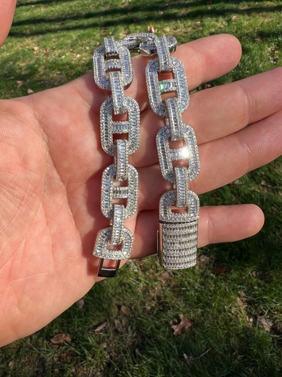 Baguette MOISSANITE Solid 925 Silver Iced Gucci Link Bracelet Pass Diamond Test 14 Baguette MOISSANITE Solid 925 Silver Iced Gucci Link Bracelet Pass Diamond Test - Image 12