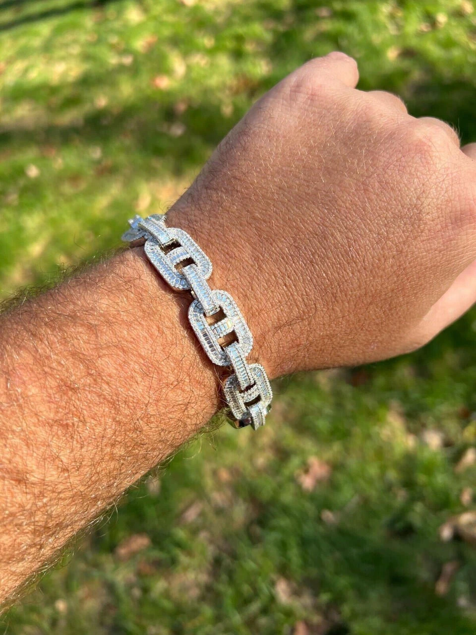 Baguette MOISSANITE Solid 925 Silver Iced Gucci Link Bracelet Pass Diamond Test 5 Baguette MOISSANITE Solid 925 Silver Iced Gucci Link Bracelet Pass Diamond Test - Image 3