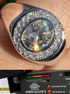 Big 2.4ct Oval Cut MOISSANITE Solitaire Men's Real Solid 925 Silver Ring Pinky