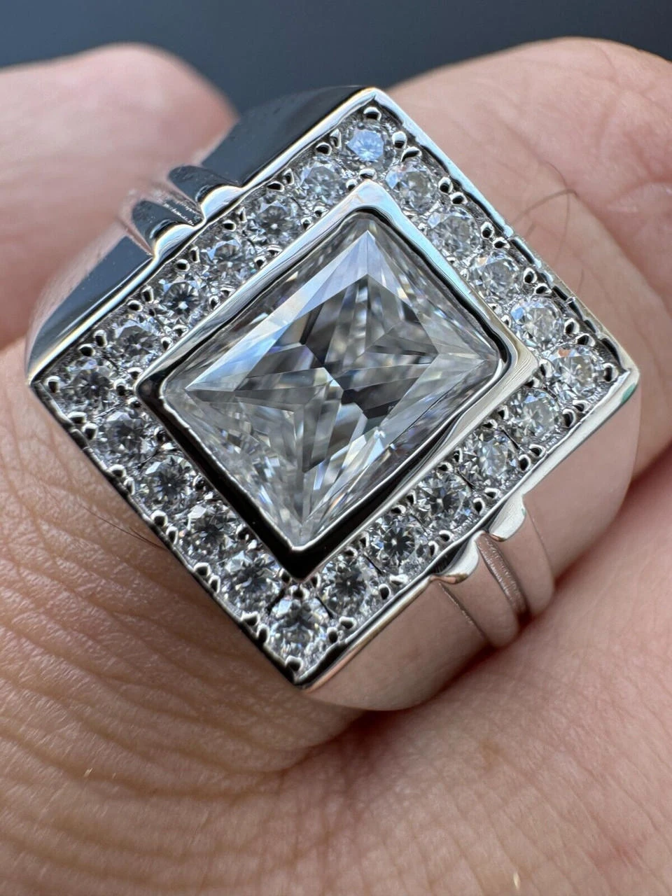 Big 2.6ct Baguette MOISSANITE Solitaire Mens Real Solid 925 Silver Ring Pinky 5 Big 2.6ct Baguette MOISSANITE Solitaire Mens Real Solid 925 Silver Ring Pinky - Image 3