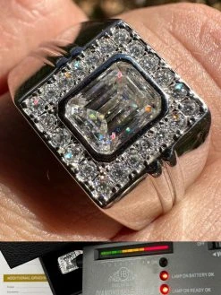 Big 2.6ct Emerald Cut MOISSANITE Solitaire Mens Real Solid 925 Silver Ring Pinky