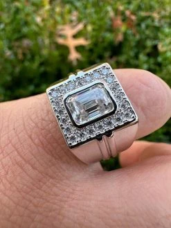 Big 2.6ct Emerald Cut MOISSANITE Solitaire Mens Real Solid 925 Silver Ring Pinky -Harlem Bling Shop harlembling big 2.6ct emerald cut moissanite solitaire mens real solid 925 silver ring pinky 83694.1700020691