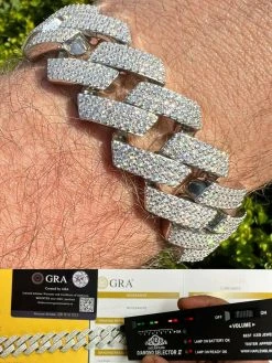 Big 22mm MOISSANITE Prong Cuban Link Bracelet 925 Silver Iced Pass Diamond Test