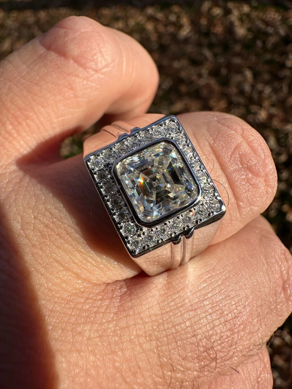 Big 3.6ct Asscher Cut MOISSANITE Solitaire Mens Real Solid 925 Silver Ring Pinky 12 Big 3.6ct Asscher Cut MOISSANITE Solitaire Mens Real Solid 925 Silver Ring Pinky - Image 10