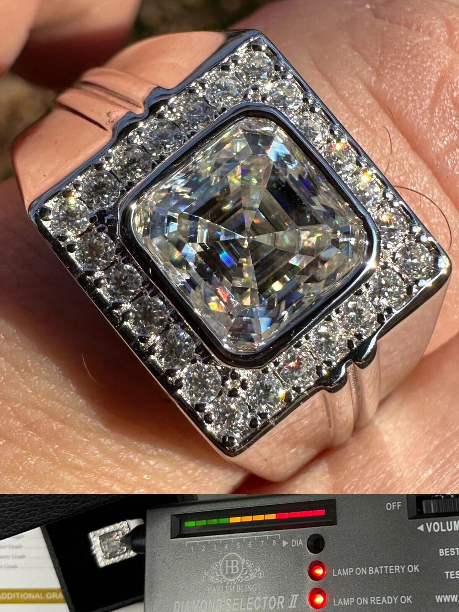 Big 3.6ct Asscher Cut MOISSANITE Solitaire Mens Real Solid 925 Silver Ring Pinky 3 Big 3.6ct Asscher Cut MOISSANITE Solitaire Mens Real Solid 925 Silver Ring Pinky