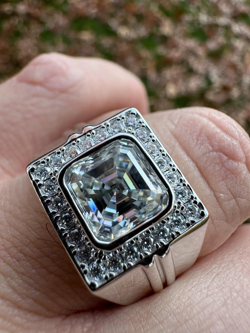 Big 3.6ct Asscher Cut MOISSANITE Solitaire Mens Real Solid 925 Silver Ring Pinky 4 Big 3.6ct Asscher Cut MOISSANITE Solitaire Mens Real Solid 925 Silver Ring Pinky - Image 2