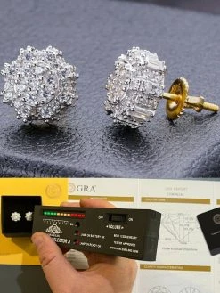 BIG Moissanite Iced 14k Gold Vermeil Real Earrings Large 10mm Mens Hip Hop Studs