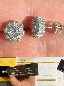 BIG Moissanite Iced 925 Silver Screwback Earrings Large 10mm Mens Hip Hop Studs