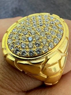 Big Nugget Mens Real Solid 14K Gold Plated 925 Silver Iced CZ Pinky Ring Hip Hop