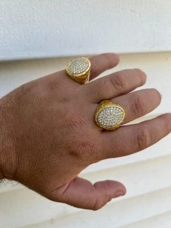 Big Nugget Mens Real Solid 14K Gold Plated 925 Silver Iced CZ Pinky Ring Hip Hop -Harlem Bling Shop harlembling big nugget mens real solid 14k gold plated 925 silver iced cz pinky ring hip hop 55090.1664302338