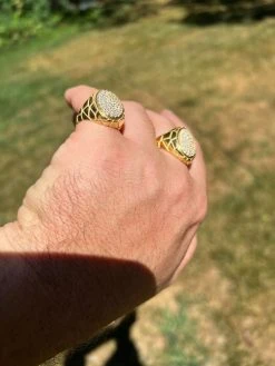 Big Nugget Mens Real Solid 14K Gold Plated 925 Silver Iced CZ Pinky Ring Hip Hop -Harlem Bling Shop harlembling big nugget mens real solid 14k gold plated 925 silver iced cz pinky ring hip hop 58353.1664299952