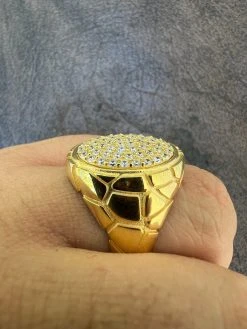 Big Nugget Mens Real Solid 14K Gold Plated 925 Silver Iced CZ Pinky Ring Hip Hop -Harlem Bling Shop harlembling big nugget mens real solid 14k gold plated 925 silver iced cz pinky ring hip hop 75547.1664300911